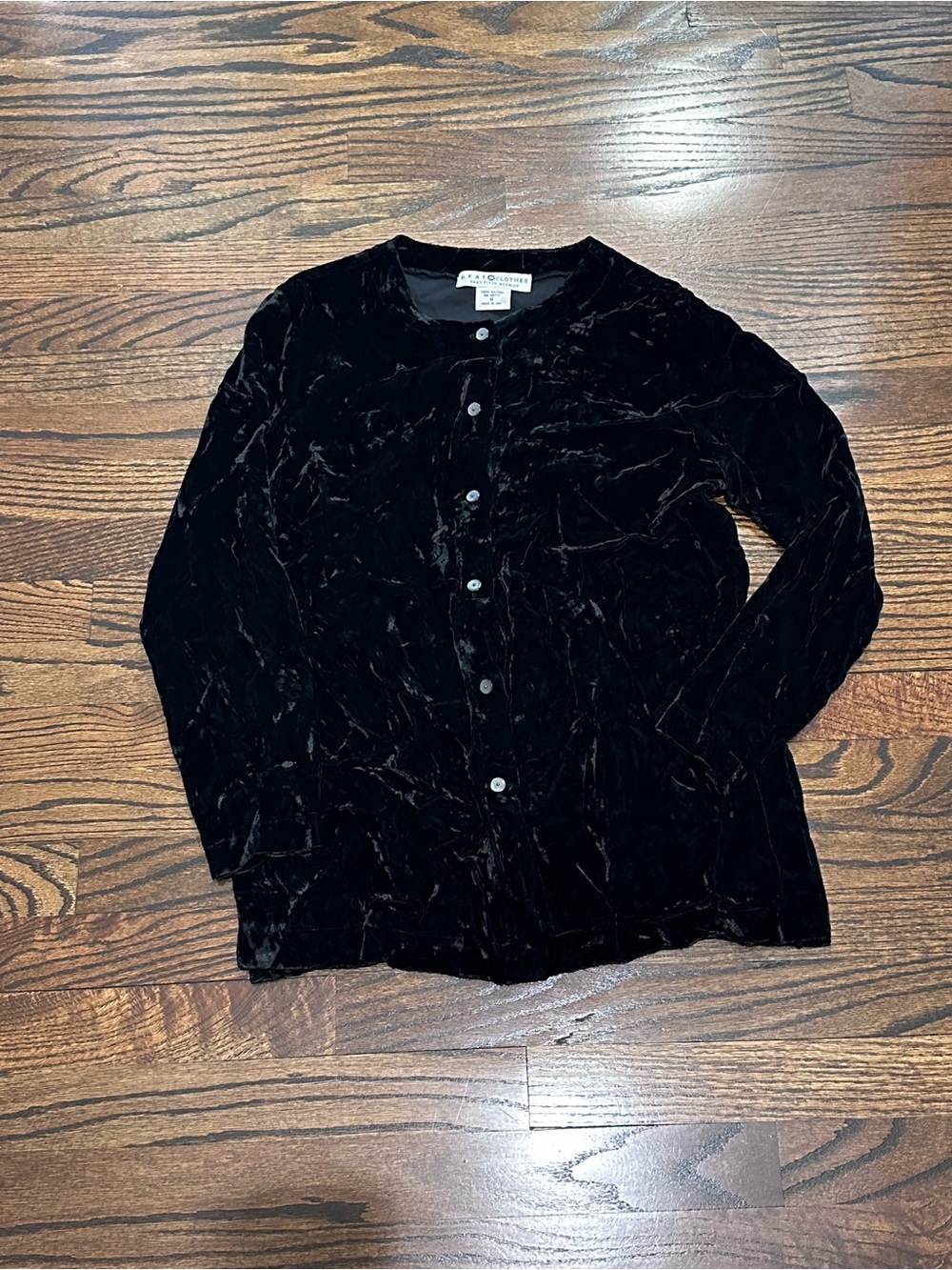 Saks Fifth Avenue Real Clothes Black Crushed Velvet Button-Front Cardigan/Blouse